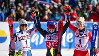 American Mikaela Shiffrin Returns From SixWeek Injury LayOff To Clinch Slalom Title [upl. by Sinnel537]