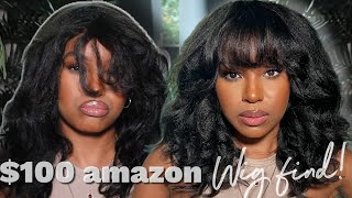 AMAZON WIG FIND FOR BEGINNERS 100 KINKY YAKI WIG WITH BANGS NO LEAVE OUT NO LACE  ALWAYS AMEERA [upl. by Sunny543]