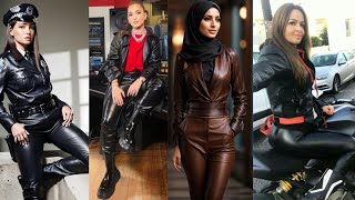 Super duper exciting shiny leather dresses leather ladies dress fashion latex leather outfits [upl. by Aicert]