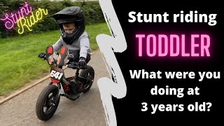 Stunt riding motorbikes at 3 years old  bike tricks with rockstarharley [upl. by Rosemonde]