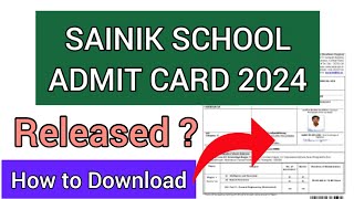 Sainik School Admit Card 2024  How To Check AISSEE Sainik School Admit Card 2024 [upl. by Dhumma]