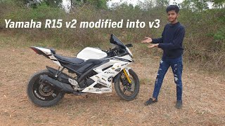 Yamaha R15 v2 modified Into v3  R15 v2 Converted Into v3 Full Review [upl. by Lossa813]