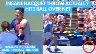 Insane Racquet Throw Actually Hits Ball Over The Net  2024 Montreal Masters [upl. by Yuji]