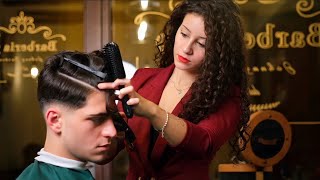 ASMR 💈 ITALIAN LADY BARBER CREATES AN ELEGANT HAIRCUT [upl. by Majka]