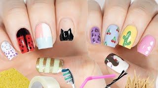 10 Easy Nail Art Designs Using HOUSEHOLD ITEMS [upl. by Ttenrag813]