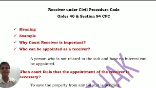 Receiver under CPC  Order 40 CPC  Section 94 CPC  civil procedure code [upl. by Rinna]