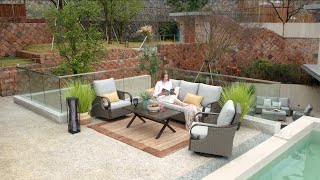 4Piece Outdoor Conversation Set Swivel Rocking Chairs Coffee Table Patio Wicker Furniture Steel [upl. by Kuth]