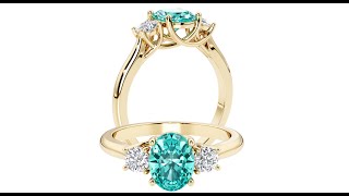 Paraiba Tourmaline and Lab Grown Diamond 3Stone Trellis Ring 14K Gold 180 Carats Oval [upl. by Kettie]