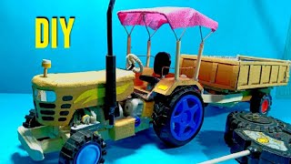 DIY Remote control Hydraulic Tractor Trolley from cardboard  home made Tractor Trolley  homemade [upl. by Nimajneb598]