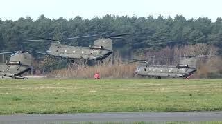 RAF Chinooks ZK555 and ZK562 lifting off from RAF Woodvale on 13112024 [upl. by Ayikahs]