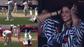 Anushka Sharma held her head when Virat Kohli and Mohammed Siraj fell on pitch in awkward way [upl. by Assille]