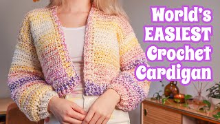 EASY Crochet Cardigan For Beginners  ANY SIZE LENGTH  Using Hobbiis Glitter Delight Yarn [upl. by Ettelohcin984]