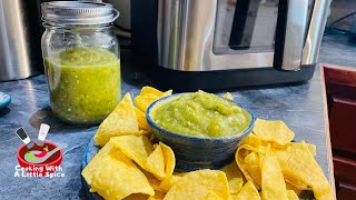 Roasted Tomatillo ￼Green Salsa in the Air Fryer KitchenElite [upl. by Nairadal621]