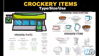 Types of crockery in fampb service  types of crockery used in restaurantcrockery size and use [upl. by Euqirat405]