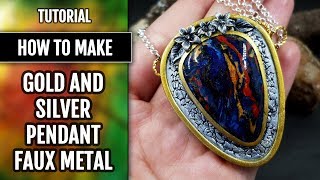 How to make Gold and silver Pendant with faux Pietersite stone imitation from polymer clay [upl. by Gytle597]