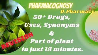 Pharmacognosy  50 Drugs with their Uses Synonyms and Part of Plant used in 15 min [upl. by Cherish]