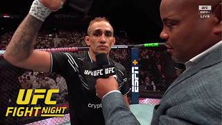 Tony Ferguson talks retirement leaves one glove in the Octagon at UFC Abu Dhabi  ESPN MMA [upl. by Idissac568]