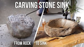 DIY CARVING A STONE SINK from a round rock  Full time lapse build [upl. by Edla]