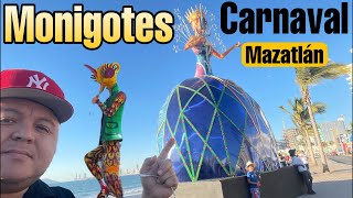 todos los monigotes del carnaval de Mazatlán 2024 en el malecón y la playa frente a los hoteles [upl. by Allimac678]