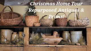 Christmas Home Tour Decorate Artistically with Repurposed Primitives and Antiques Beautiful Displays [upl. by Kenison]