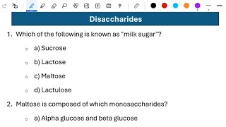 Disaccharides MCQs  ZAG [upl. by Naugal]