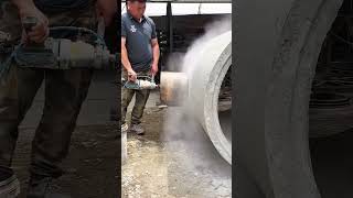 Drilling process of cement concrete pipes with water mill drill [upl. by Atsirhc]