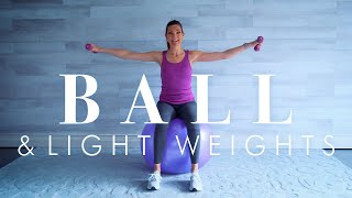 Stability Ball Exercises for Seniors amp Beginners  Fun Workout with Dumbbells [upl. by Nylhsa]