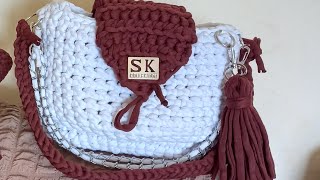 How to crochet tshirt yarn bag ቀላልና ማራክ የሆነ የጨርቅ ክር ቦርሳ አሠራር [upl. by Irra]