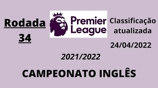 CAMPEONATO INGLÃŠS 34Âª RODADA CLASSIFICAÃ‡ÃƒO PREMIER LEAGUE 20212022 jogos de hoje [upl. by Aronel]