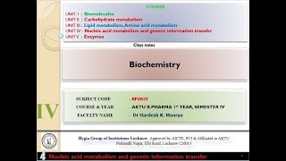 biochemistry Nucleic acid metabolism and genetic information transfer unit IV AKTU [upl. by Auhsuj]