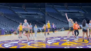 Cameron Brink knocks down a halfcourt shot during shootaround earlier today [upl. by Rosco]