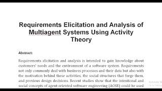 Requirements Elicitation and Analysis of Multiagent Systems Using Activity Theory [upl. by Eidnak]