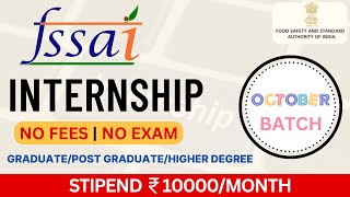 FSSAI INTERNSHIP 2024  STIPEND ₹10000MONTH  GOVT INTERNSHIP  NO EXAM NO FEES  APPLY NOW [upl. by Comyns859]