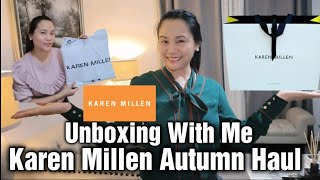 Karen Millen Autumn Haul Unboxing With Me Try On Haul Knitted Dress Shirt Tops Cardigan [upl. by Erodoeht]