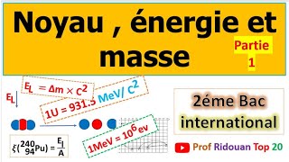 noyau énergie et masse cours 2 nucléaire 2 bac pcsvtsm partie 1 [upl. by Dlaniger]