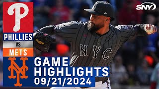 Mets vs Phillies 9212024  NY Mets Highlights  SNY [upl. by Brause464]