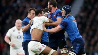 Courtney Lawes MASSIVE tackle on Jules Plisson England v France 21st March 2015 [upl. by Anoirtac]