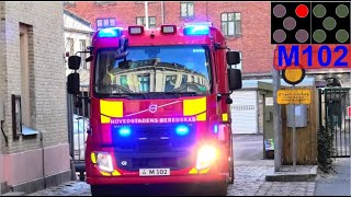 hovedstadens beredskab STF ABA BEBOELSE brandbil i udrykning Feuerwehr auf Einsatzfahrt 緊急走行 消防車 [upl. by Reece]