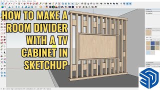 HOW TO MAKE A ROOM DIVIDER WITH A TV CABINET IN SKETCHUP [upl. by Abehs]