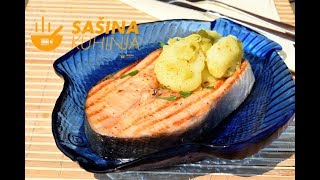 Losos odrezak restani krumpir sa porilukom Salmon Steak Recipe  Sašina kuhinja [upl. by Harold]