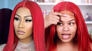 WATCH ME RECREATE  NICKI MINAJ BRIGHT RED SLEEK HAIR  Arnellarmon [upl. by Uzial]