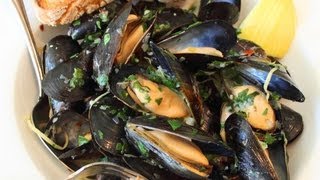 Drunken Mussels Recipe  Mussels Steamed in a Garlic Lemon amp Wine Broth [upl. by Tamberg]