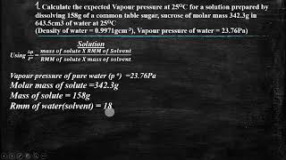 COLLIGATIVE PROPERTIES 102 Example 1 [upl. by Aramal749]