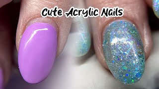 Client Set  Short OVAL Acrylic Nails Design 💜 Teal Glitter nails [upl. by Siusan778]