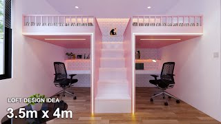 Cute Loft Bed Idea for Small Room  35m x 4 m  Loft 2 Bed Design [upl. by Mazur826]