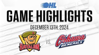 OHL Highlights North Bay Battalion  Oshawa Generals Dec 13 2024 [upl. by Aneerahs]