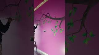 Wall art 🥀 bedroom wall art tree painting drawing art shortvideo shortsfeed [upl. by Teodorico881]