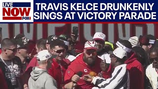 Chiefs Parade Travis Kelce drunkenly sings Friends in Low Places at Super Bowl parade [upl. by Atena322]