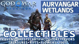 God of War Ragnarok  Aurvangar Wetlands All Collectible Locations Chests Artifacts etc  100 [upl. by Coshow]