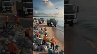 Dump truck collects trash at the beach truck dumptruck trashtruck beach heavytruck [upl. by Sabsay]